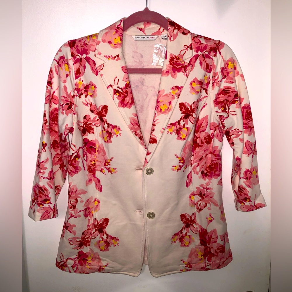 Isaac Mizrahi Floral Blazer knit cozy office baby shower bridal Kentucky derby